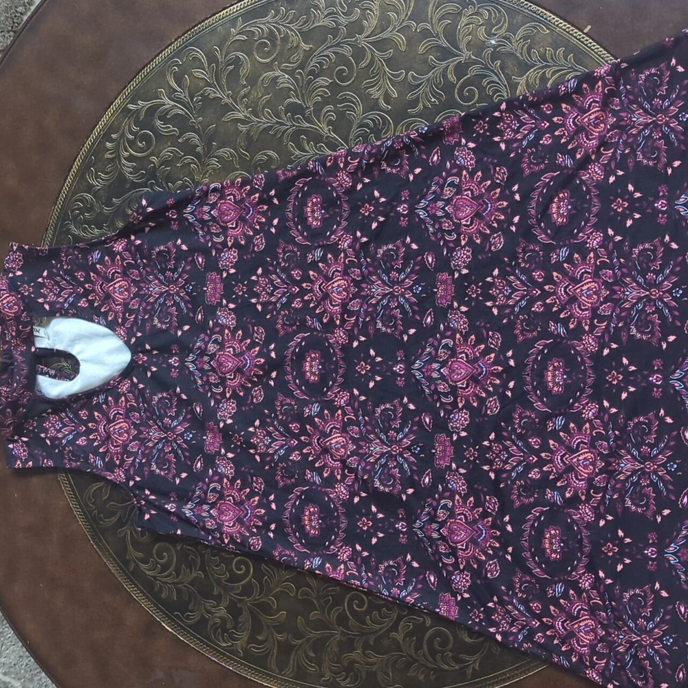 Women's Mudd A-Line Dress Multicolor Black Floral Keyhole Sleeveless Size:XS